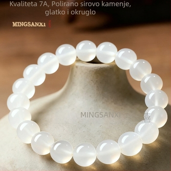 Prirodna narukvica od ahata 7A, bijeli ahat, leden Kalcedon, crni ahat, bijele, žute i crvene okrugle perle