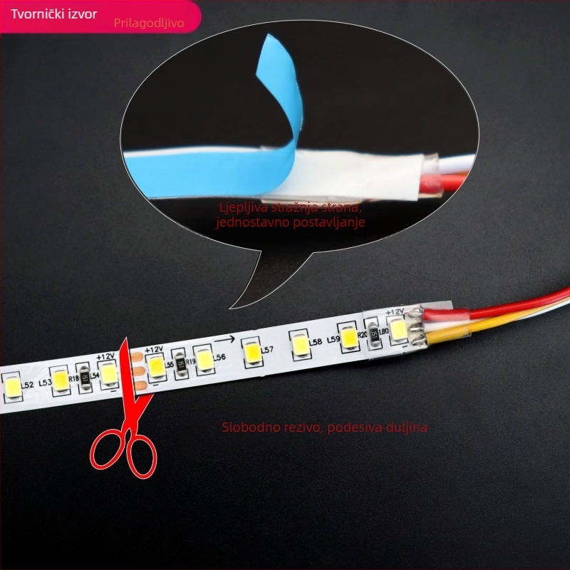 LED traka za garderobu, 12V, 2835 LED, dvobojna temperatura, 120 LED, širina 8 mm, niska napetost, okvir s dvostranim pločama