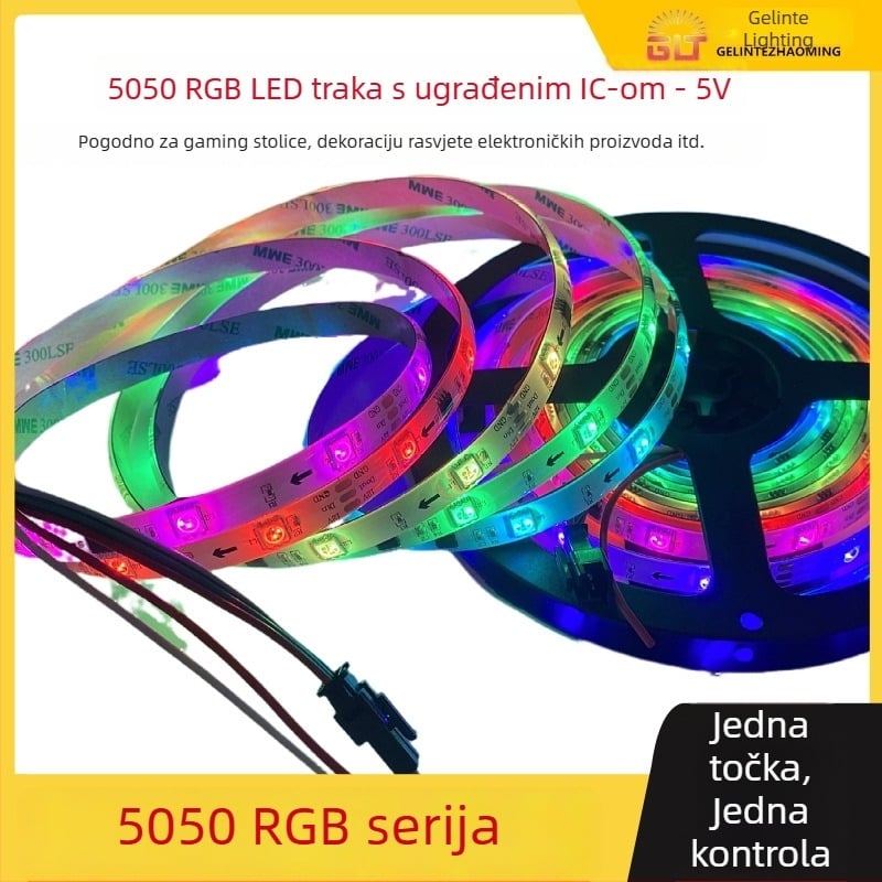 RGB LED trak 5V, 60 LED-ova 5050, šareni efekti i pokretna svjetlost, kontrola jednim bodom
