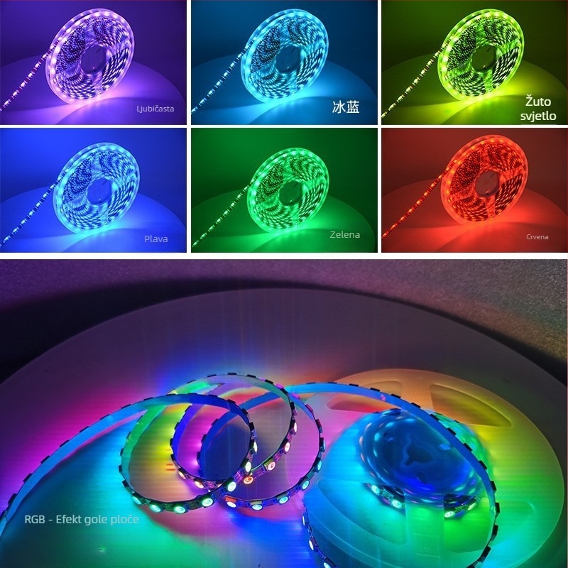 RGB LED trak 5V, 60 LED-ova 5050, šareni efekti i pokretna svjetlost, kontrola jednim bodom