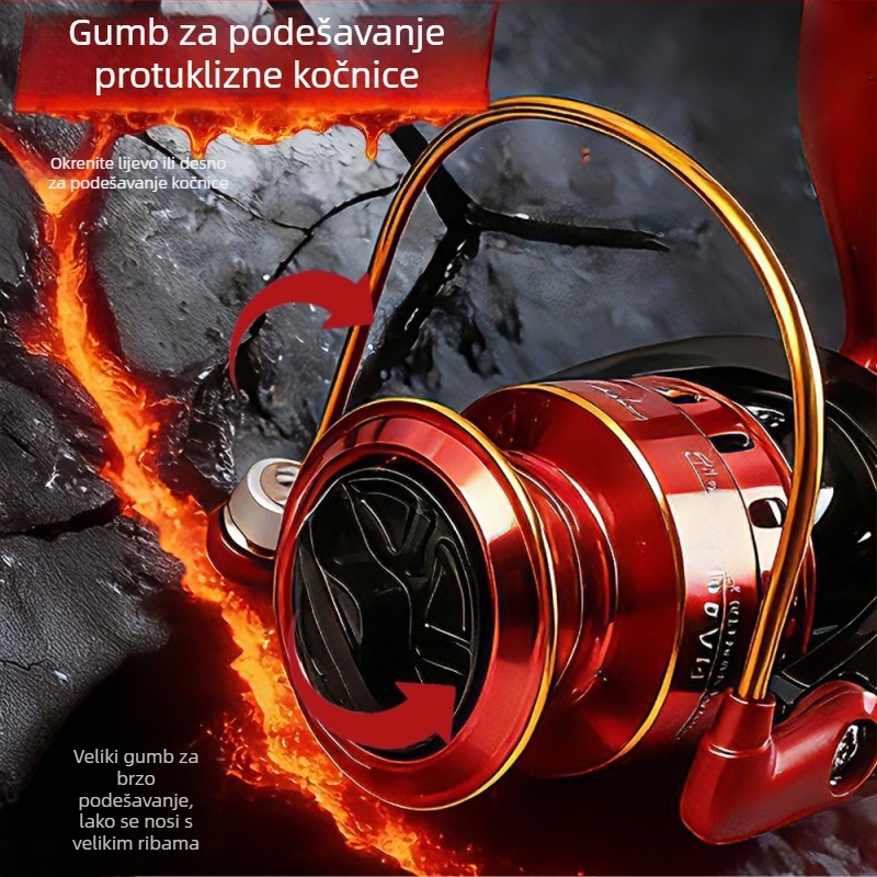 Cjelometalna mulineta za ribolov, model Fire Lizard, dugi domet bacanja, duboko more, otporna na slanu vodu