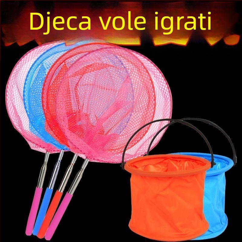 Unaprijeđena dječja mreža s proširivim držačem za hvatanje riba, letećih insekata i leptira — vodena igra