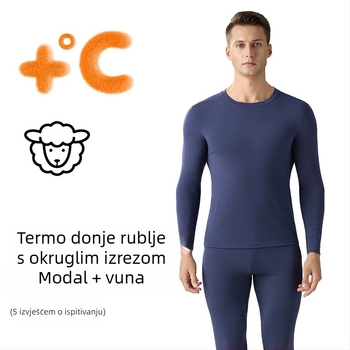 Muški termalni bazni sloj od modalno-vunane smjese, s okruglim izrezom, kratkim rukavom, tanak i topao