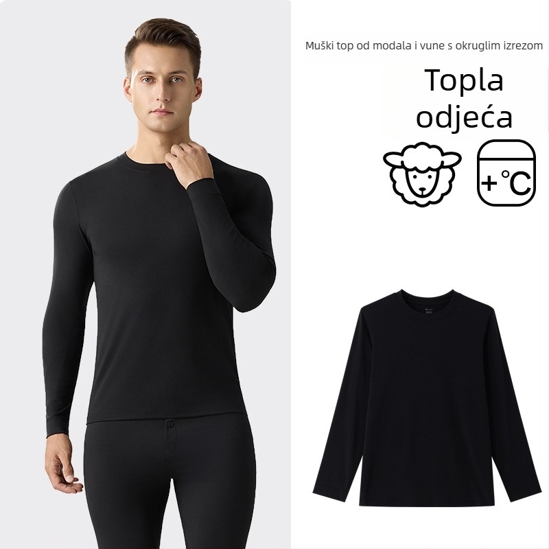 Muški termalni bazni sloj od modalno-vunane smjese, s okruglim izrezom, kratkim rukavom, tanak i topao
