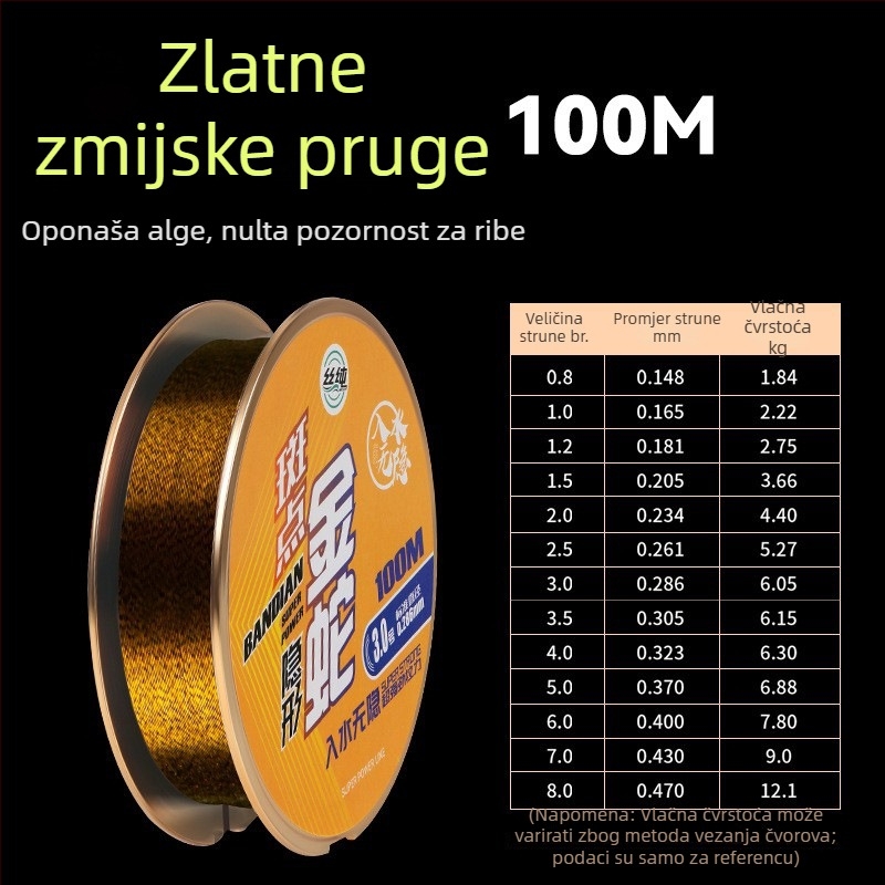 Nylon ribarska linija sa zlatnim točkama, glavna i pomoćna linija, 100 m