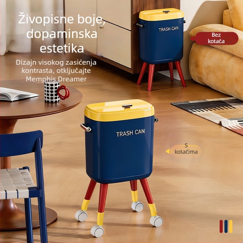 Kuhinjski koš za smeće s kotačićima, veliki kapacitet (12 L+), ergonomski dizajn, luksuzan izgled, poklopac na pritisak