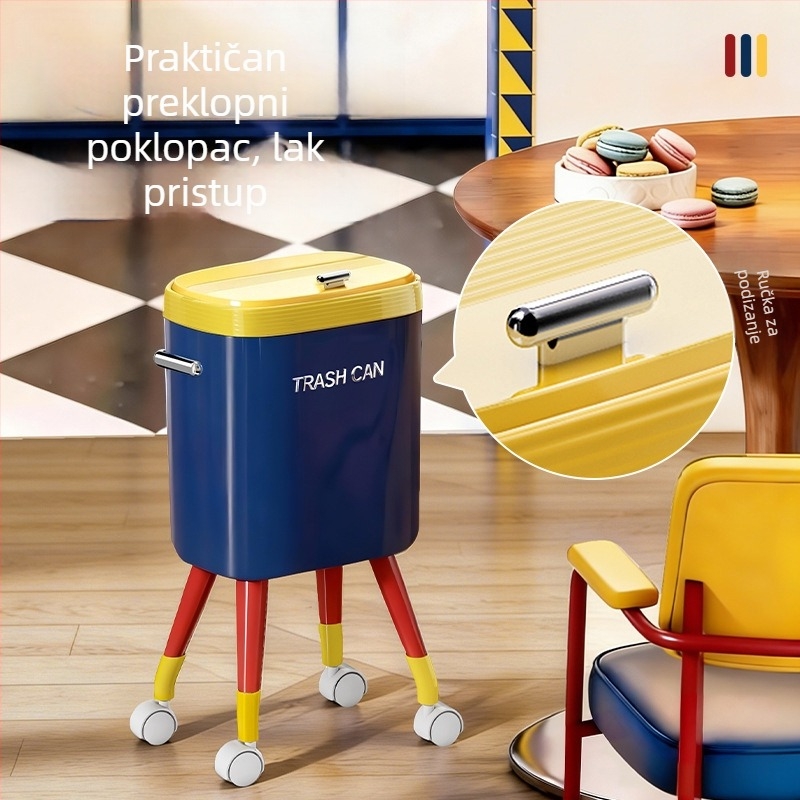 Kuhinjski koš za smeće s kotačićima, veliki kapacitet (12 L+), ergonomski dizajn, luksuzan izgled, poklopac na pritisak