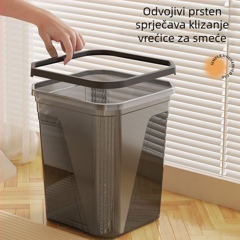 Kvadratni kuhinjski koš za smeće, poluprovidan dizajn, bez poklopca, kućna upotreba