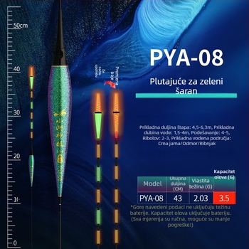 Svjetleća plovka za pecanje s promjenom boje pri zagrizu, debela za bolju vidljivost, dnevno-noćna upotreba, LED plovka, ručno izrađena za velike šarane