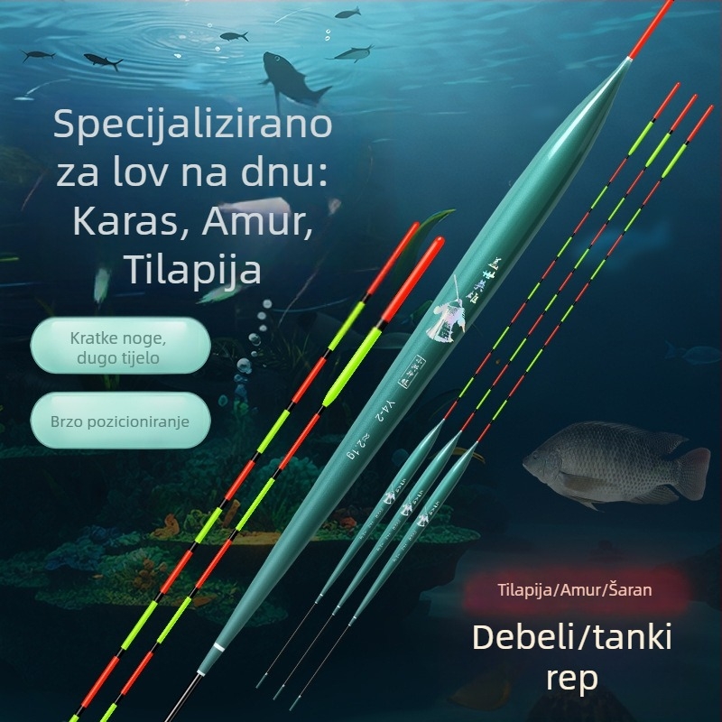 Nano plovak visoke osjetljivosti za ribolov tilapije i šarana – crni plovak s debelim tijelom, tankom repom, lagana konstrukcija
