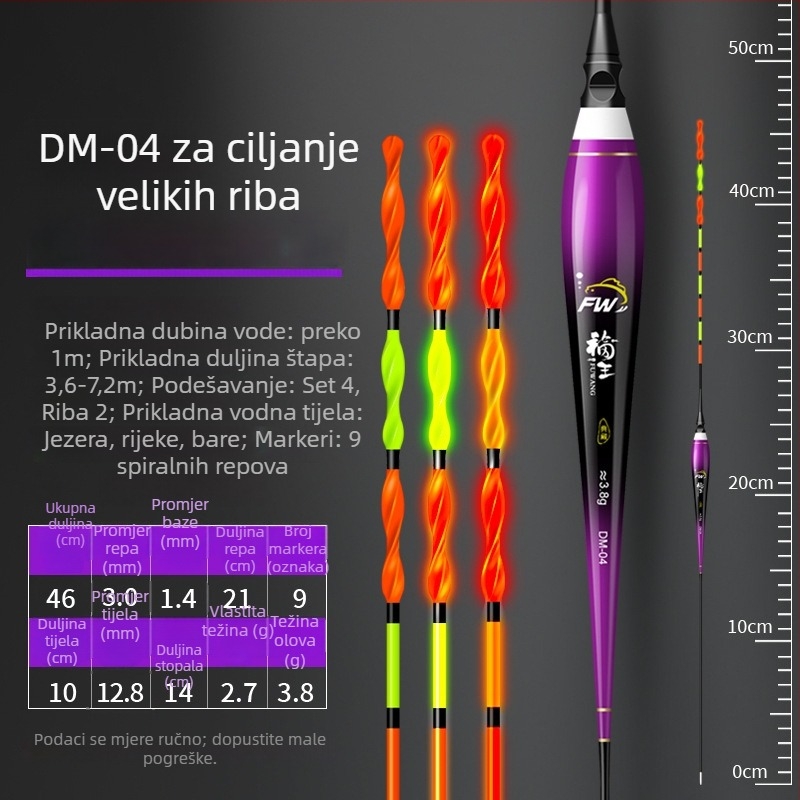 Špiralna repna pluta s promjenom boja i svjetlećim efektom, tvrdi rep, elektronički plovak za šarane i velike ribe, upečatljiv debeli plovak za dugačke bacanja