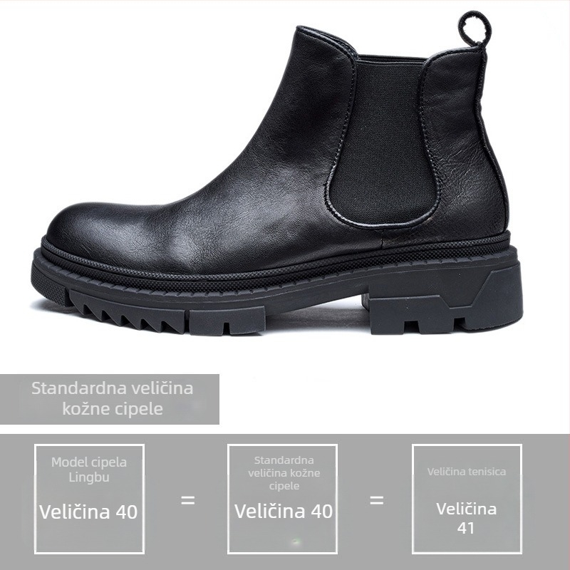 Muške Chelsea čizme od prave kože, ručna izrada, vintage izlizani izgled, srednje visoke, debela potplat za povećanje visine, slip-on