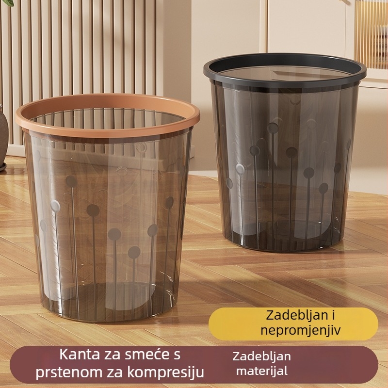 Proziran plastični koš za otpad za kućnu upotrebu — bez poklopca, 10 L, pogodan za kuhinju, kupaonicu, WC, spavaću sobu, dnevni boravak i ured
