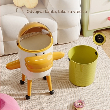 Koš za otpad s crtičnim dizajnom za kućnu uporabu, s poklopcem, velik kapacitet, cilindričnog oblika, PP materijal, pogodan za dnevni boravak, spavaću sobu i kuhinju