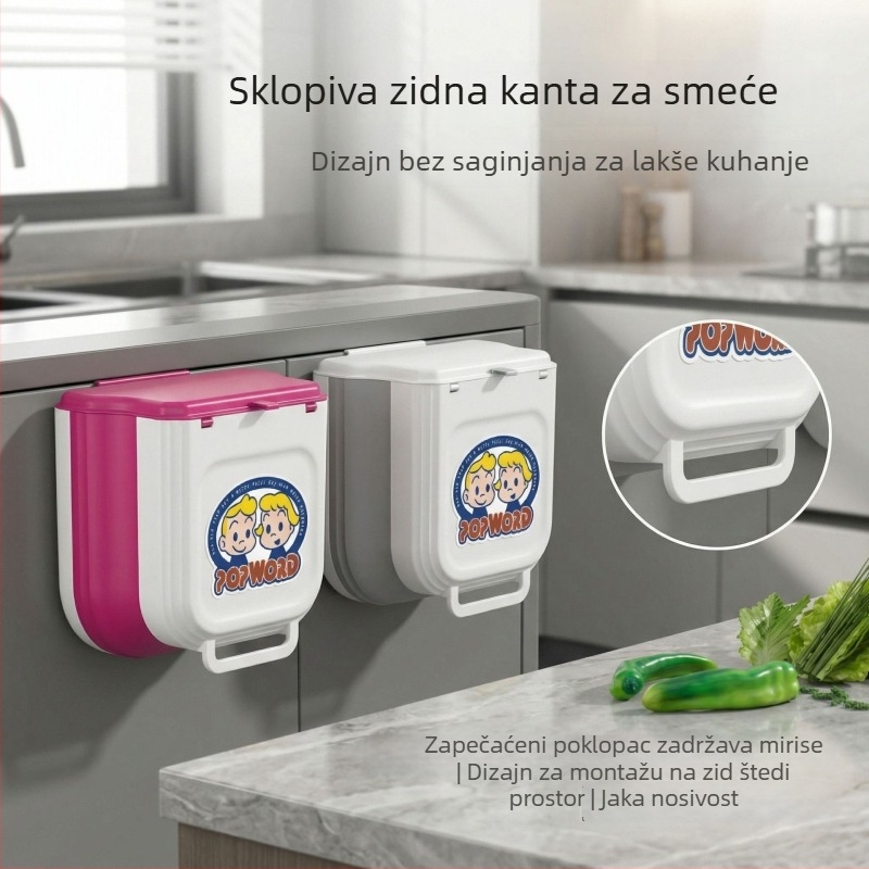 Kuhinjski koš za otpad, zidni, sklopivi spremnik s vratima ormarića i poklopcem, velikog kapaciteta za kuhinjski otpad