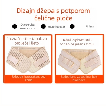 Pojas za struk od mrežaste tkanine, prozračan i potpuno elastičan, cjelogodišnja potpora s čeličnom pločom, džep za lijekove sa samouzagrevanjem, rub s čipkom