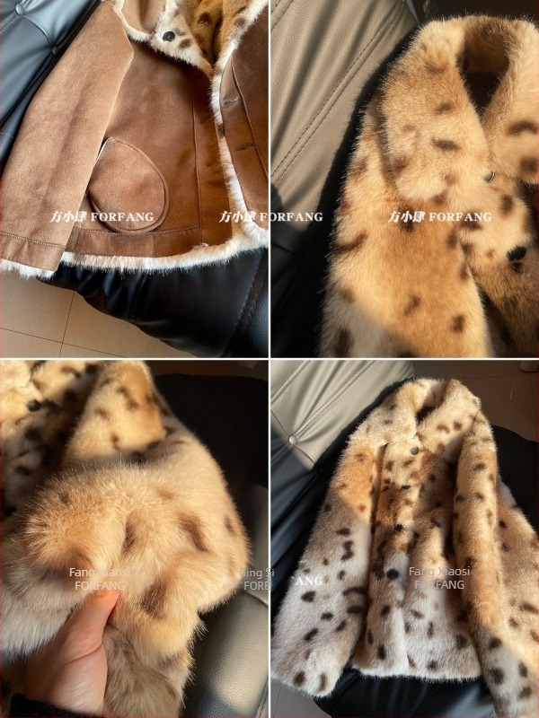 Damski kaput s leopard uzorkom od umjetnog krzna, ovratnik polo, ekološki prihvatljiv i topao, retro stil