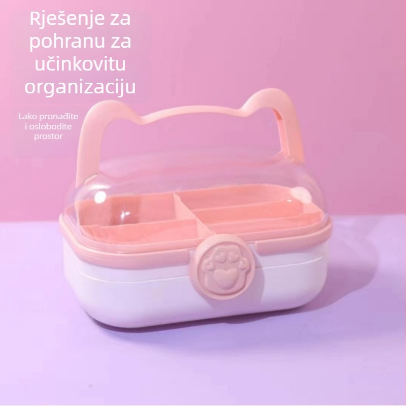 Kutija za kozmetiku s mačjim šapama, preklopni poklopac, stolni organizator, 2 pretinca