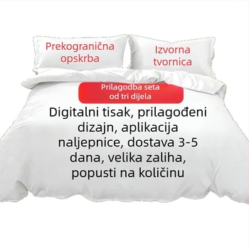 Digitalno tiskano posteljno rublje, trodijelni set: navlaka za pokrivač, plahte i jastučnice; anime uzorak, nordijski stil; sintetička vlakna, 90 g/m²