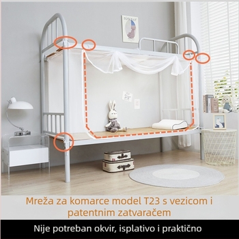 Mreža protiv komaraca za donji krevet u studentskom domu, potpuno pokrivanje, vrata sa zipom, pričvrsne vrpce, minimalistički stil, poliester