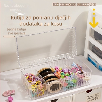 Kutija za pohranu dječjih dodataka za kosu s poklopcem, velika kapaciteta, pretinci za ukosnice, gumice i trake za kosu
