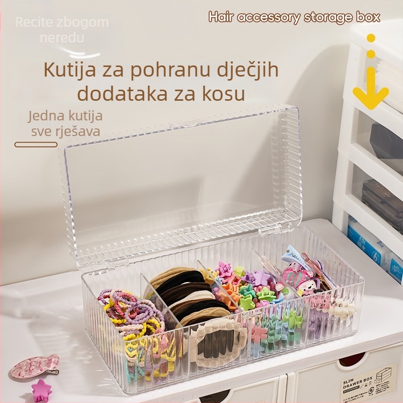 Kutija za pohranu dječjih dodataka za kosu s poklopcem, velika kapaciteta, pretinci za ukosnice, gumice i trake za kosu