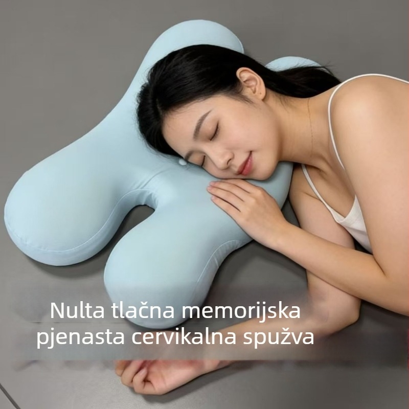 Jastuk od memorijske pjene u obliku leptira za duboki san i potporu vratne kralježnice; jastuk za bočni položaj spavanja bez pritiska na lice ili uši.