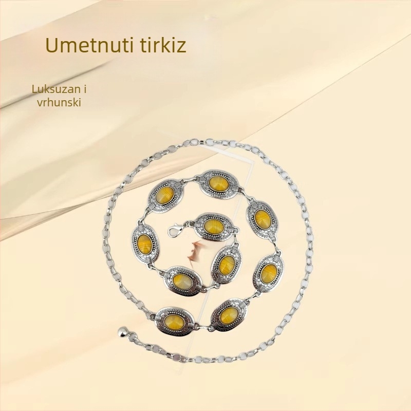 Ženski kaišni lanac s turkiznom ugradom, metalni lanac, svakodnevni pojas, dodatak za tijelo, elegantan dekorativni pojas