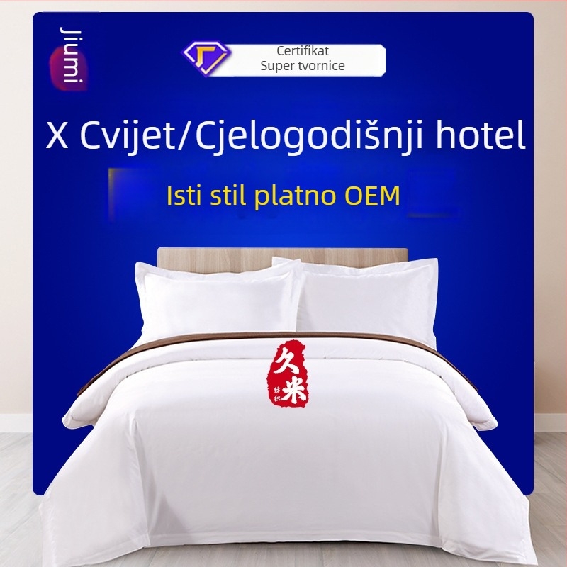 Bijeli set posteljine od pamukovog satena s 60 vlakana, četverodijelni set za hotel