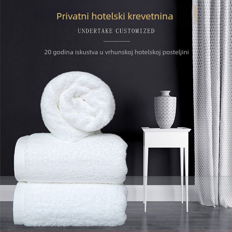 Prilagođeni hotelski ručnik pet zvjezdica, bijeli, debeli upijajući ručnik s izvezenim logotipom, 100% pamuk, za hotele, salone ljepote i smještaj