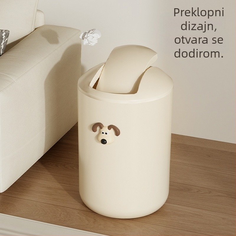 Velika kanta za smeće s poklopcem na ljuljanje, kremaste boje, za kućanstvo, dnevni boravak ili kupaonica — slatka i elegantna kutija za pohranu