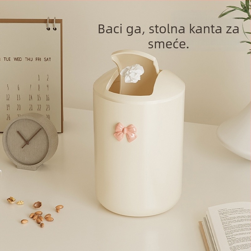 Velika kanta za smeće s poklopcem na ljuljanje, kremaste boje, za kućanstvo, dnevni boravak ili kupaonica — slatka i elegantna kutija za pohranu