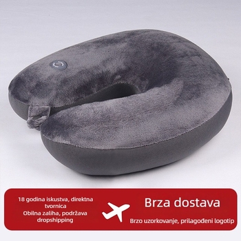 Vibrirajući U-oblik jastuk za putovanje s masažom jedne brzine za potporu vrata, punjen česticama pjene