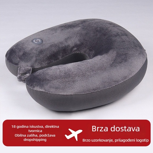 Vibrirajući U-oblik jastuk za putovanje s masažom jedne brzine za potporu vrata, punjen česticama pjene