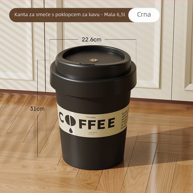 Koš za otpad s oblikom šalice za kavu s preklopnim poklopcem, 7 litara, plast, cilindričan, za spavaću sobu, dnevni boravak, kuhinju i ured