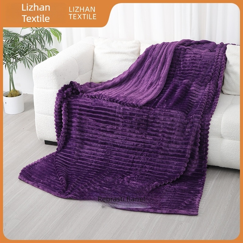 Prugasta flanel deka za dom, 180x220 cm, mekana i udobna, s preklopljenim rubom