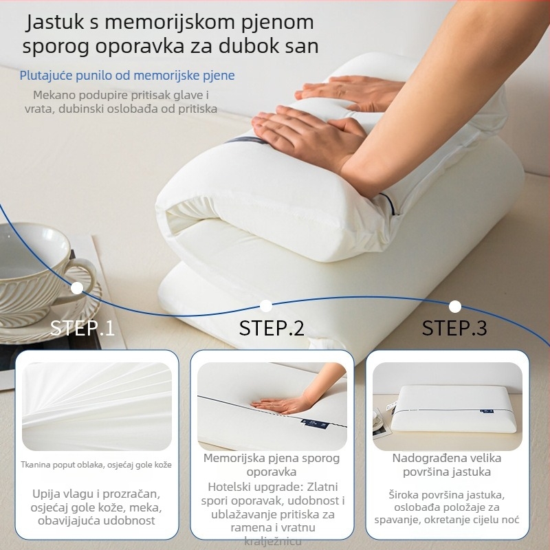 Jastuk s memorijskom pjenom za dubok san, podrška vrata, nulti pritisak, sporo vraćanje, pravokutni hotelski jastuk s navlakom Ice Silk