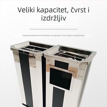 Uspravni spremnik za Pepeo i otpad od nehrđajućeg čelika s crno-bijelim prugama, za ulaz lifta u trgovačkom i poslovnom centru