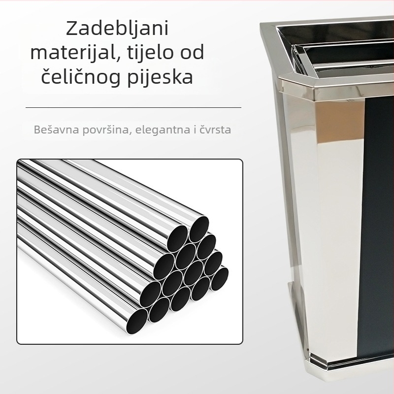 Uspravni spremnik za Pepeo i otpad od nehrđajućeg čelika s crno-bijelim prugama, za ulaz lifta u trgovačkom i poslovnom centru