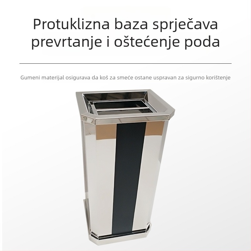 Uspravni spremnik za Pepeo i otpad od nehrđajućeg čelika s crno-bijelim prugama, za ulaz lifta u trgovačkom i poslovnom centru