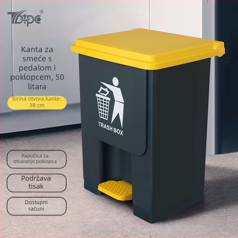 50-litarski pedalni koš za otpad s poklopcem, velik kapacitet, za kućnu i poslovnu upotrebu, kuhinja, ured, vanjski prostor