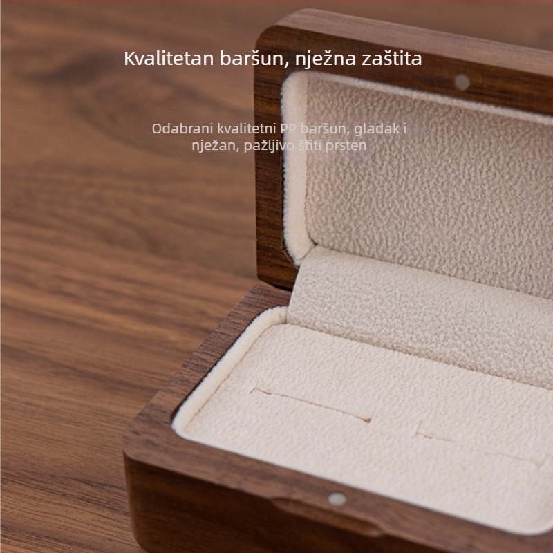 Kutija za prsten od crnog oraha, masivna drvena kutija za nakit, elegantan dizajn, poklon za Valentinovo, prijedlog za zaruke