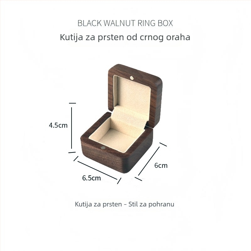 Kutija za prsten od crnog oraha, masivna drvena kutija za nakit, elegantan dizajn, poklon za Valentinovo, prijedlog za zaruke