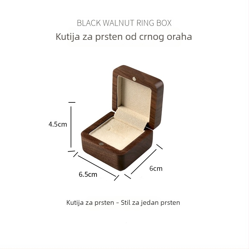 Kutija za prsten od crnog oraha, masivna drvena kutija za nakit, elegantan dizajn, poklon za Valentinovo, prijedlog za zaruke