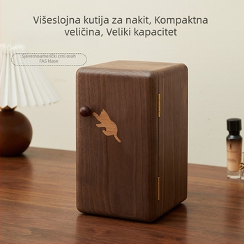 Kutija za nakit od crnog oraha, masivno drvo, luksuzna izrada, veliki kapacitet za prstenje i naušnice
