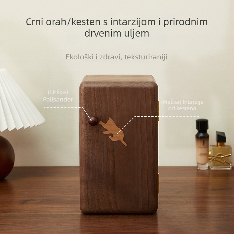 Kutija za nakit od crnog oraha, masivno drvo, luksuzna izrada, veliki kapacitet za prstenje i naušnice