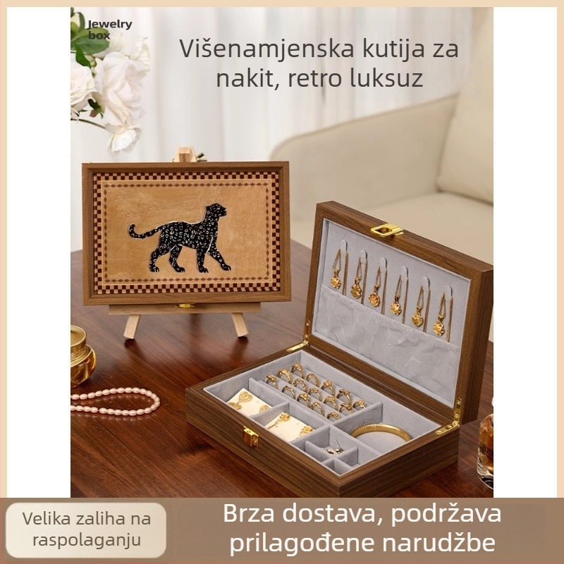 Drvena kutija za nakit za prstene, narukvice i naušnice; elegantan spremnik za izlaganje uz zaštitu od prašine i oksidacije.