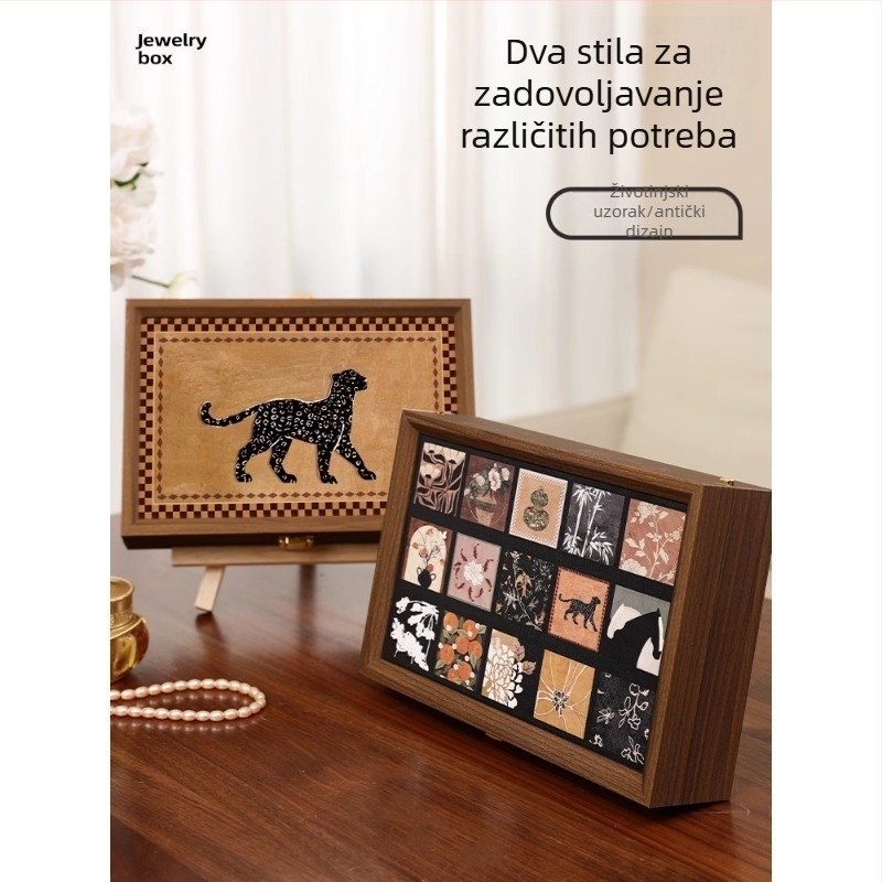 Drvena kutija za nakit za prstene, narukvice i naušnice; elegantan spremnik za izlaganje uz zaštitu od prašine i oksidacije.