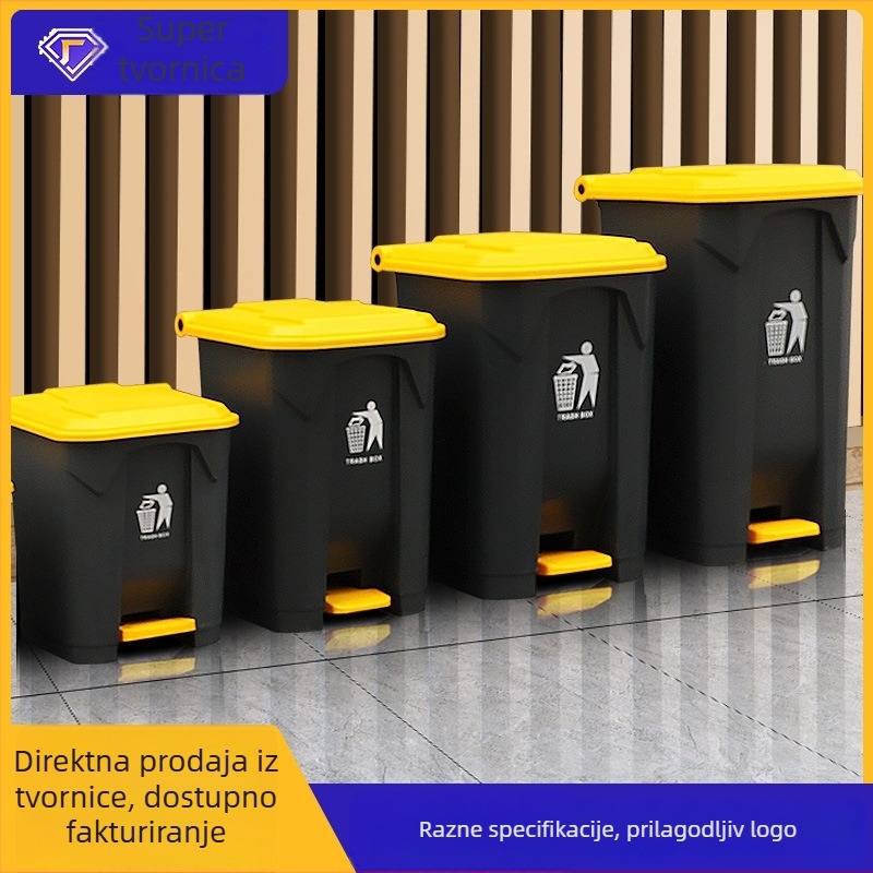Kanta za otpatke s pedalom i poklopcem, velike kapacitete, plastična, cilindrična, za komercijalnu i kućnu upotrebu