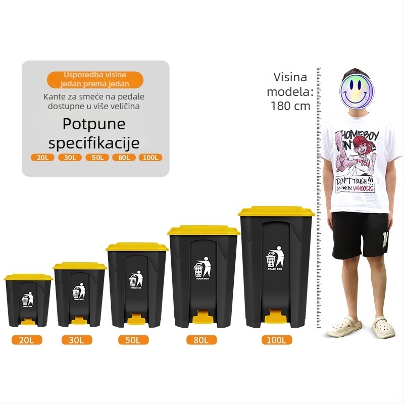 Kanta za otpatke s pedalom i poklopcem, velike kapacitete, plastična, cilindrična, za komercijalnu i kućnu upotrebu